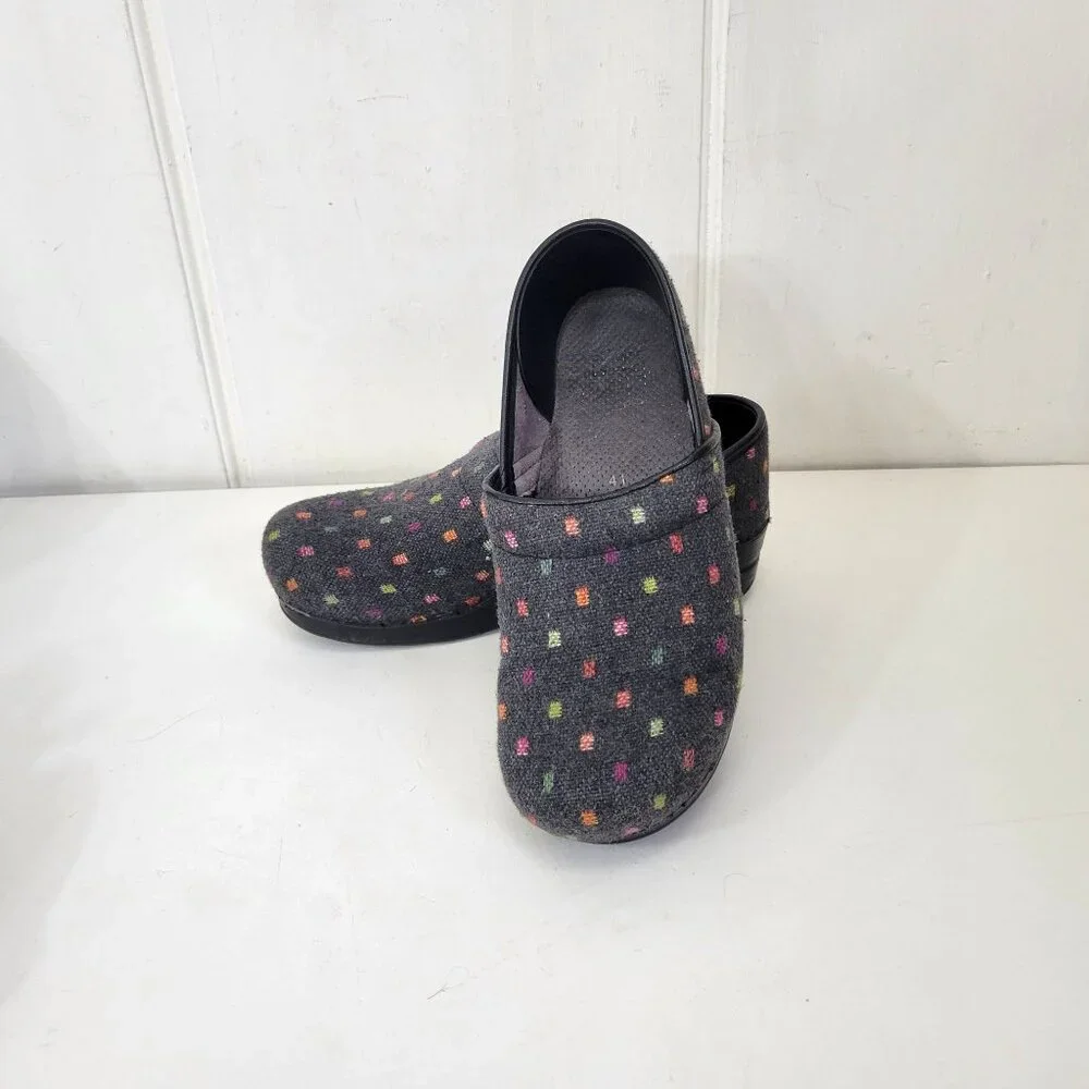 Dansko Vegan Professional Clogs Multicolor Polka Dot Black Slip-On Comfort Shoes - Picture 4 of 8